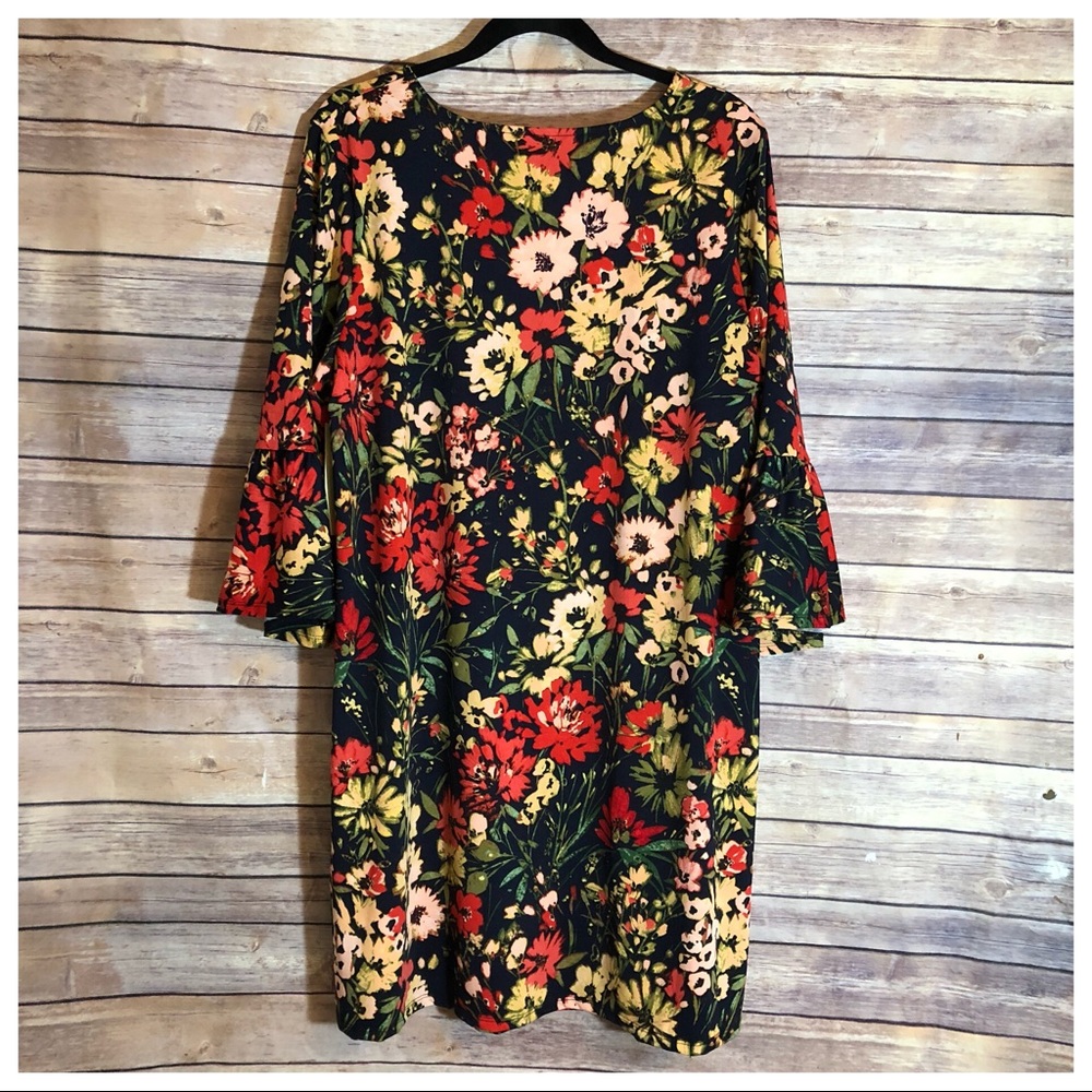 ❌SOLD❌Multi-Color Floral Dress w Long Sleeves Plus - Picture 3 of 8
